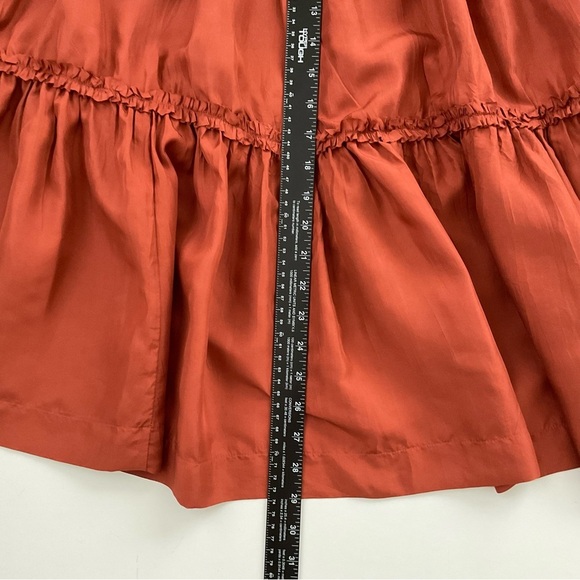 Anthro Snak Skirt Sz 0 Orange Midi Crinkle 100% Silk Tiered Boho - Picture 5 of 7